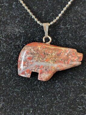 Navajo Artisan Jasper Bear Pendant Necklace